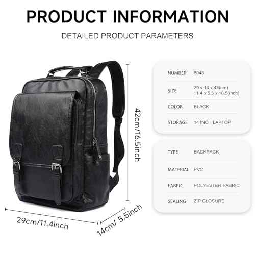 Leather Travel Laptop Backpack For Men Fit 15.6" Waterproof Vintage Backpack Business Work Knapsack College Commute Hiking Black Backpacks