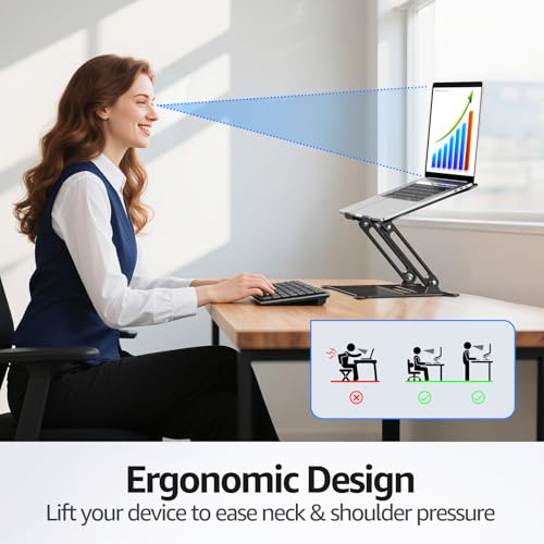 Urmust Adjustable Laptop Stand for Desk 10-15.6” MacBook & Windows (Black)