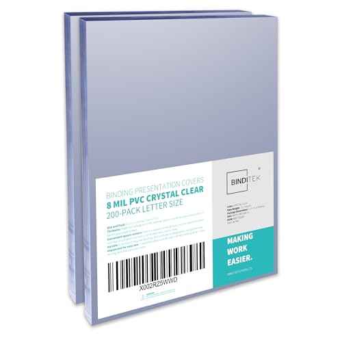 Binditek 200 Pack 8 Mil PVC Clear Binding Covers, 8.5 x 11 Inches, Letter Size, Square Corners, Un-Punched, Office Supplies