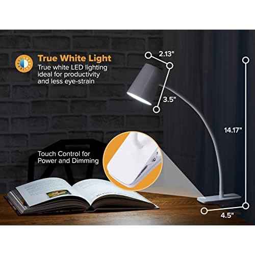 Bostitch Office Adjustable LED Clamp Light, Compact Design, Flexible Neck, Flicker Free, Suction Cups for Stable Installation, White (LED2103)