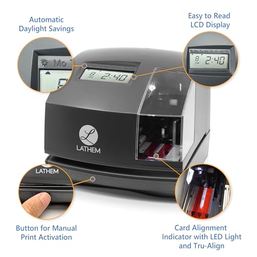 Lathem 1600E Time Clock Machine & Document Stamp - Charcoal Gray