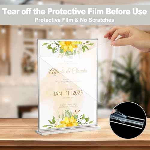 EHWINE 16 Pack Acrylic Sign Holder 8.5 x 11, Double-Sided Tabletop Silver Sign Holder, Clear Acrylic Picture Frame Menu Flyer Paper Holder Display Stand for Home Wedding Party (with Non-Slip Pads)