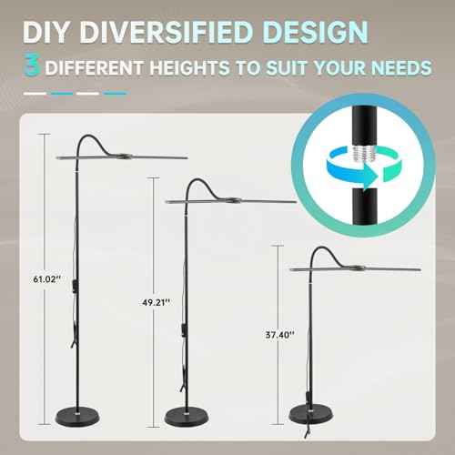 LED Floor Lamp with Remote, 24W 2400LM Dimmable Standing Light with Double Heads and Adjustable Gooseneck, Modern Tall Lamp for Bedroom, Office, Living Room, Eyelash Extensions & Crafting