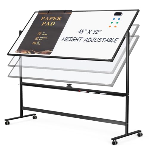 Tankee 48x32 Black Rolling Whiteboard - Large Magnetic Dry Erase Board on Wheels