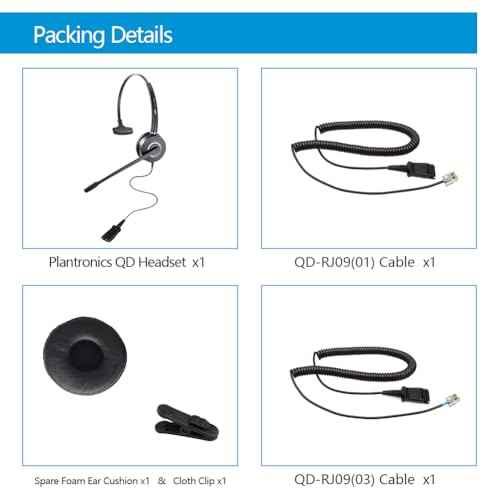 VT Telephone-Headset Microphone Noise-Cancelling Headphone QD - Quick Disconnect Call Center Headset with RJ09 Cables Compatible with Polycom,Yealink,Grandstream,Snom,Fanvil,Mitel Phones (Mono)