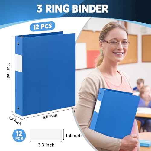 Skyygemm 12 Pcs 1 Inch 3 Ring Plastic Binder Flexible Binders Bulk Fits Letter Size 8.5'' x 11'' Paper Holds up to 225 Sheets with 1 Pockets Versatile Binder for School Office Home (Blue)
