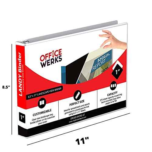4 Pack of 8.5" X 11" Landscape View Binder, 3-Ring 1-Inch Capacity Round Ring, White Horizontal Formatted with Clear Cover Pockets, Perfect for Documents, Spreadsheets, Projects and More