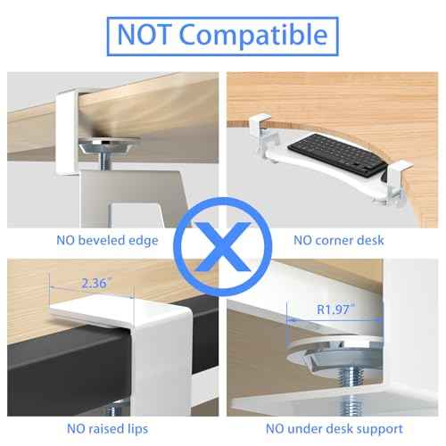 suptek Small Keyboard Tray Under Desk Pull Out with C Clamp Mount, Computer Keyboard & Mouse Tray, 20 (24.2 Including Clamps) x 11.8 inch Slide-Out Platform Computer Drawer for Typing, White, DSF1SW