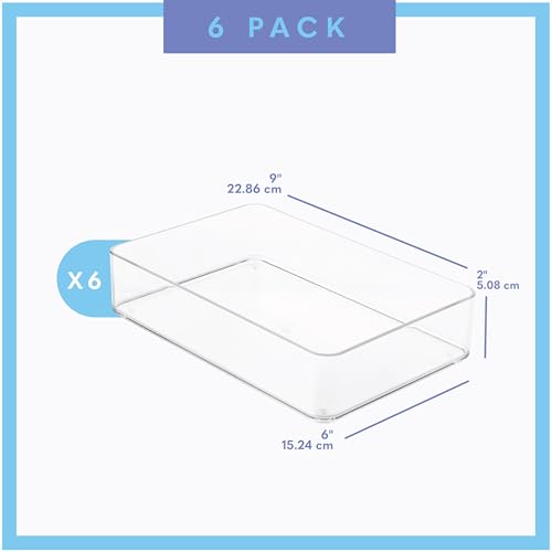 Primebox Clear Plastic Drawer Organizer Bins Set of 6, 9 x 6 x 2 Inches