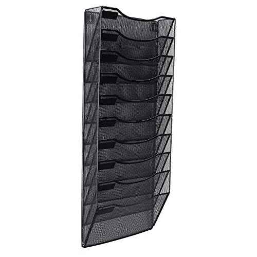 10 Sections Hanging Files Wall Mounted Metal Mesh Document File Organizer Magazine Holder Rack Organizer Racks Multipurpose Use To Display Files, Magazine, Newspapers- Black