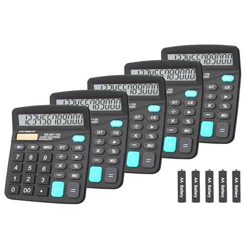 Calculators, Large Button Calculator with Angled LCD Display 12-Digit Dual Power Handheld Desktop Feature for Office, School, Home(Black, Pack of 5)
