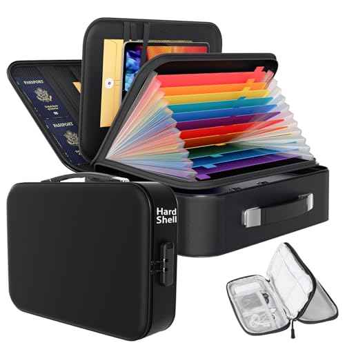 Fireproof Document Box with Lock, Hard Shell Fireproof File Organizer, Portable Water Resistant Safe Box for Important Documents Passports Certificates