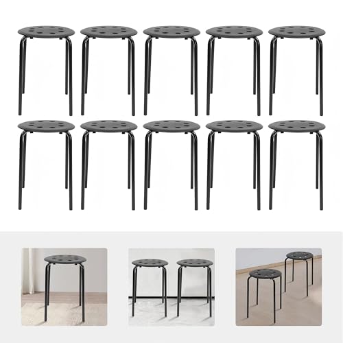 GSHIOIO 10 Pack 17-Inch Stacking Stools – Black Backless Plastic–Steel Frame for School, Office, Home