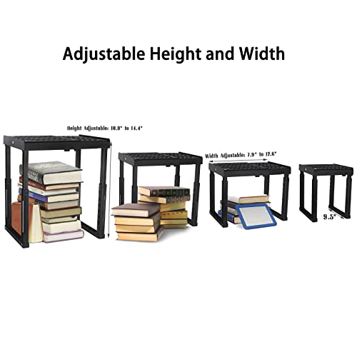 Locker Shelf Adjustable Height and Width, Locker Organizer for Work, Locker Shelves for School Locker, Stack-able Locker Stand Tools for Gym Locker, Locker Accessories Stuff, Black, Pack of 2