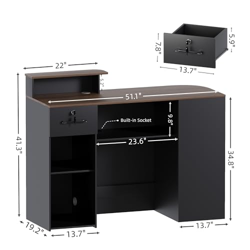 51" Modern Reception Desk with LED Light & Power Outlet (Black) – Kikihouse
