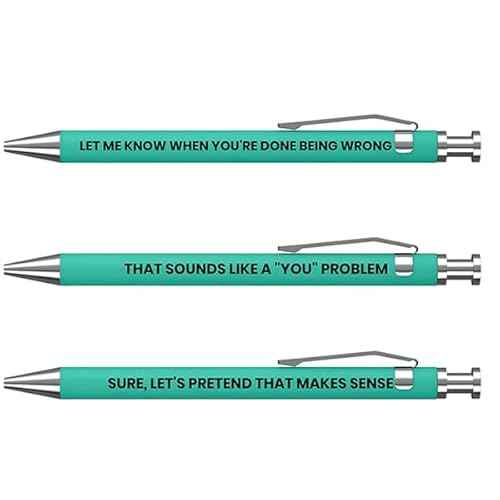 Funny Passive Aggressive Pens - 3 PCS Retractable Sarcastic Ballpoint Pens with Hilarious Quotes and Smooth Black Ink ? Novelty Office Gag Gift for Coworkers & Friends