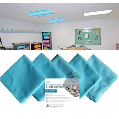 5Pack Fluorescent Light Covers-2x4ft,10 Strong Magnets,Improves Focus, Reduces Headaches & Provides Fluorescent Relief Light Covers for School Classroom Home Office (5)