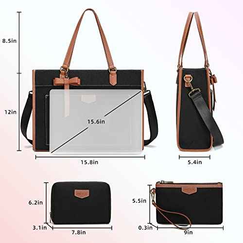 Keyli 3pcs Laptop Bag for Women,15.6 Inch Canvas Tote Bag Work Bags Large Business Computer Briefcase Shoulder Handbag Purse