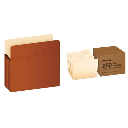 Pendaflex Expanding File Pockets, Letter Size, Redrope, 3.5" Expansion (1524E-OX) and Pendaflex File Folders, Letter Size, 1/3 Cut, Manila (752250)
