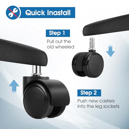 MaxGear Black Office Chair Casters Set of 5 – 11mm Stem Replacement Wheels