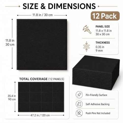 Black Felt Bulletin Board 48x36 Inches | Modular Wall Display 12 Pack