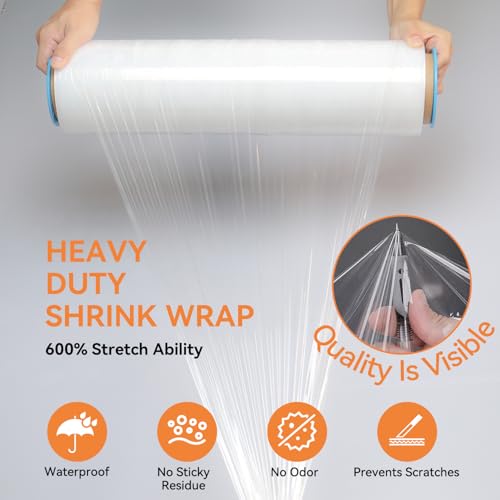 Adaym Clear Stretch Film Shrink Wrap Roll for Moving 18" x 1500' - 4 Rolls