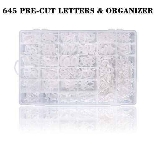 Letter Board Letters,645 PRE-Cut Characters (3/4 and 1 Inch,White) With Sorting Tray