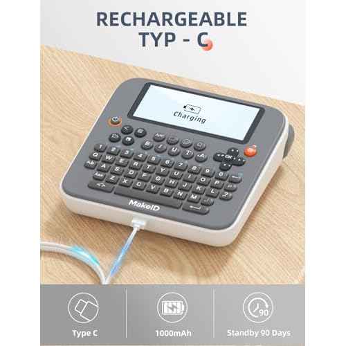 Makeid E1 Portable Label Maker - Bluetooth Compatible Thermal Printer - QWERTY Keyboard, 4.42" LCD Screen - Prints 9mm, 12mm, 16mm Clear Waterproof Sticker Labels - Includes USB Cable