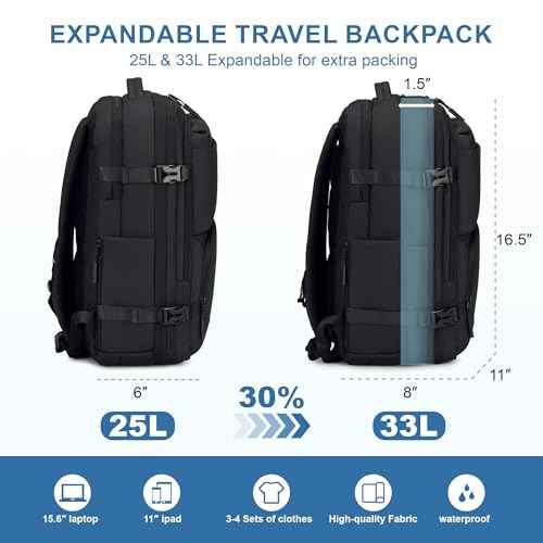 Carry On Travel Backpack, 35L-40L Expandable Extra Large Airline Approved,Lightweight Daypack for Men and Women£¨Black£©