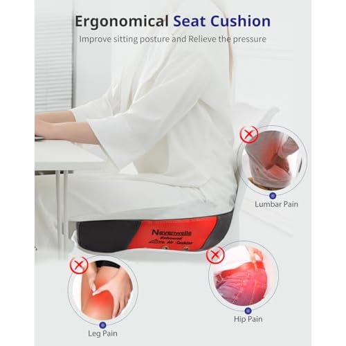 Seat Cushion, Extra Large Memory Foam Office Chair Cushion, Ergonomic Pressure Relief Car Seat Cushion, Sciatica Pain Relief Pillow with Anti- Slip Rubber Dots, Breathable Gaming Chair Pad (Black)