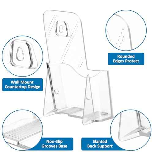 Acrylic Brochure Holder 4x9 Inch, Clear Pamphlet Holder Display Stand for Trifold 4 Inch Flyers, Booklets, Table Signs, Plastic Rack Card Holder for Office, Home, Store, 2 Pack
