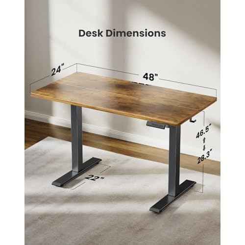 Marsail Standing Desk Adjustable Height Stand up Home Office Desk,? 48x24 Inch Electric Standing Computer Desk, with 4 Memory Presets, Headphone Hook,Cable Organizer, Rustic Brown