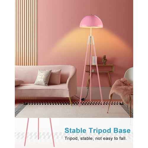 Lightdot 67IN LED Tripod Floor Lamp, Mid Century Standing Lamps, Industrial Floor Lamp for Living Room, Bedroom, Study Room and Office, Arc Shade with E26 Base-Pink