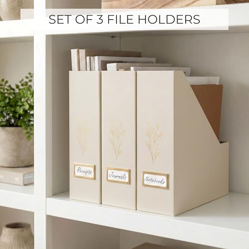 Beige Magazine Holder Set of 3 - Stylish Desk File Organizers by ZICOTO