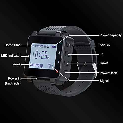 Retekess T128 Restaurant Pager System,Nurse Call System,7 Prompt Mode,Watch Receiver,Compatible with All Call Buttons for Restaurant,Hospital