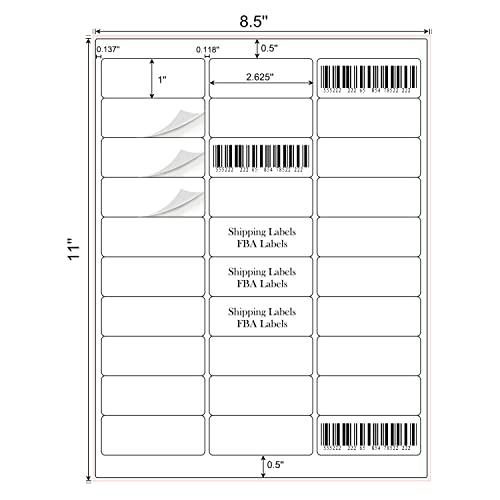 Batrical 1" x 2-5/8" Address Labels 900 Labels, 30 Sheets, Laser & Inkjet Compatible