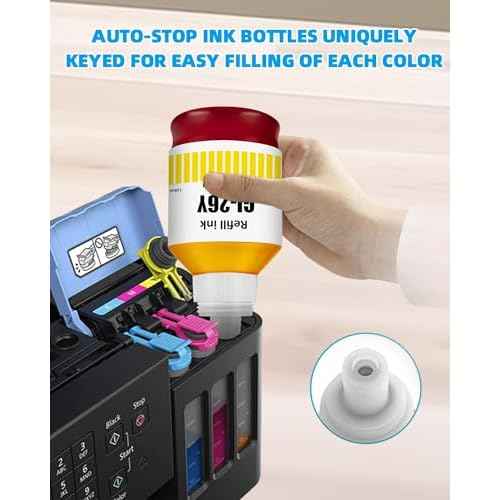 GI-26 Ink Refill Bottle Replacement for Canon GI 26 GI26 Pigment Ink Work for Canon MAXIFY GX3020 GX4020 GX5020 GX6020 GX6021 GX7020 GX7021 Printer (Black 170ml, CMY 135ml, 5-Pack)