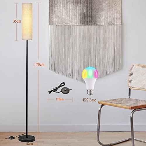 Floor Lamp for Living Room, Adjustable LED Floor Lamp with Remote Control & Foot Switch, Tall Modern Standing Lamp with Beige Lamp Shade, 9W LED Soft Light for Bedroom,Reading,Study Room Black
