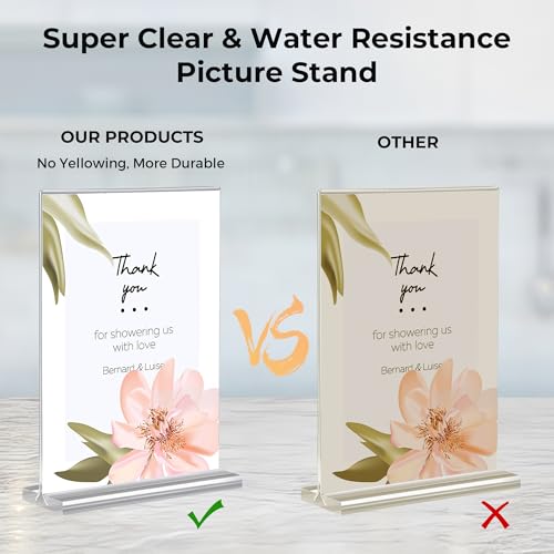 18 Pack 4x6 Acrylic Sign Holders, Clear Plastic Picture Frames 4x6 ? Double-Sided Vertical Table Number Holders Acrylic Display Stands for Restaurants Weddings Offices ? T-Shape Photo Holder for Table