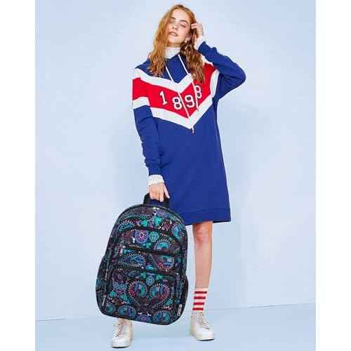 Large Backpack for Women Backpack with Lots of Pockets for Travel Work School Bookbag with Laptop Compartment for High School College Girls Mochilas Morrales para Mujer (Black/Teal, Paisley)