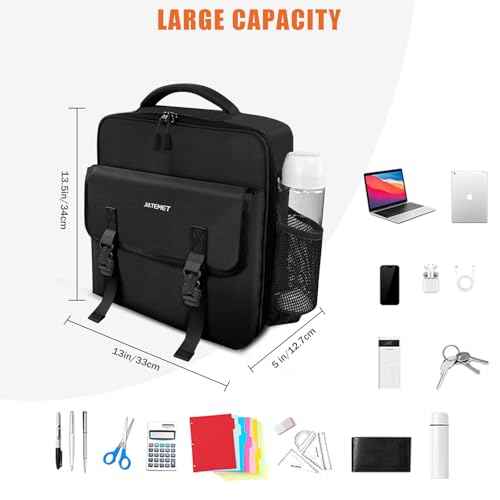 3-inch D Ring with Multiple Pockets Folder,Up 14" Laptop Detachable Backpack Straps & Shoulder Use for Office (Black)
