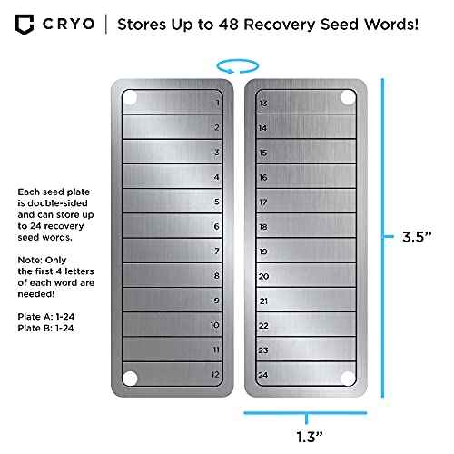CRYO Crypto Seed Phrase Storage - Bitcoin Stainless Steel Wallet - Crypto Recovery Seed Phrase Backup - Cold Storage Cryptocurrency Backup - Store 12 to 48 Words (SLIM)