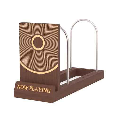 Now Playing Vinyl Record Holder Stand, Wooden Record Storage Stand for Album Display, Vinyl Accessories for LP Lovers, Solid Wood with Engraved Design