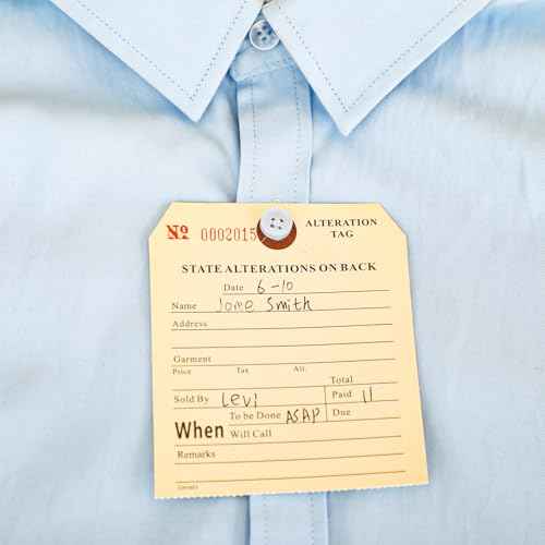 500 Pack Button Slotted Alteration Tag with Attached String 3.5 x 6.25 Inches Manila Paper Numbered Repair Tags, Two Part, Two Sided