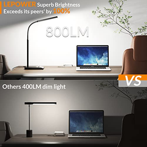 LEPOWER Desk Lamp, 800LM LED for Home Office, 12W Reading for Desk, Eye-Caring Light, Touch Table Gooseneck Lamp, 50 Lighting Modes, Bright for Bedroom, Study (Black)