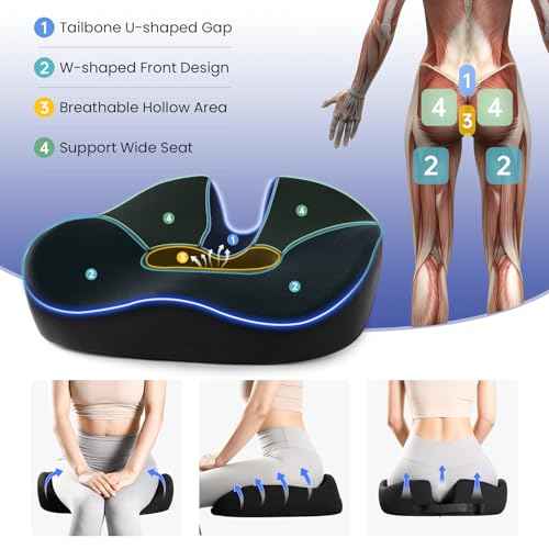 Donut Pillow Seat Cushion Memory Foam Office Chair Cushion for Tailbone Pain Long Sitting Hemorrhoid Pillow for Wheelchair Computer Desk Chair Car, Home, Pressure Relief Pad for Hip, Black