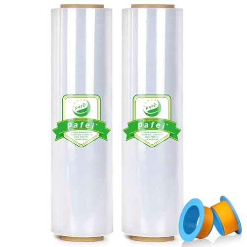 18" x 1500' Plastic Stretch/Shrink Wrap Roll - 80 Gauge Industrial Shrink Wrap for Moving, Heavy Duty 800% Stretch for Pallets, Packing, Shipping&Furniture Protection? with Handles-2 Rolls