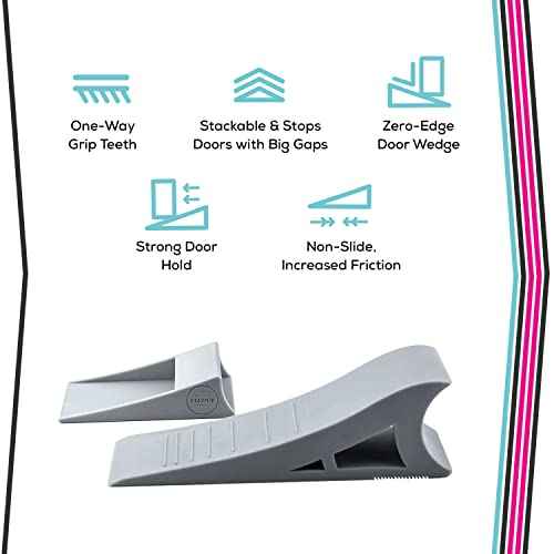 Heavy Duty Rubber Door Stopper ? Zero Edge Door Wedge Stops All Doors, Gaps to 1.5 Inch on All Surfaces ? Door Stopper Wall Mount Hangs Up When Not in Use for No-Bending Easy Access