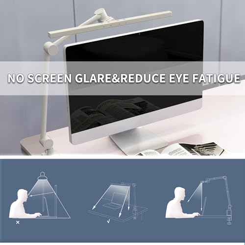 LED Desk Lamp with Clamp,Monitor Light Bar,Eye-Caring Desk Light,Ultra High Definition and Brightness Table Light,4 Modes 12 Brightness, (White Desk Lamp with Clamp)