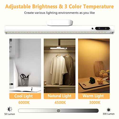 Hapfish Battery Powered Operated Wall Strip Lights, Rechargeable Magnetic LED Light Bar with Remote, Dimmable Desk Lamp, Under Cabinet Lighting Wireless for Mirror Closet Bathroom Kitchen ? White